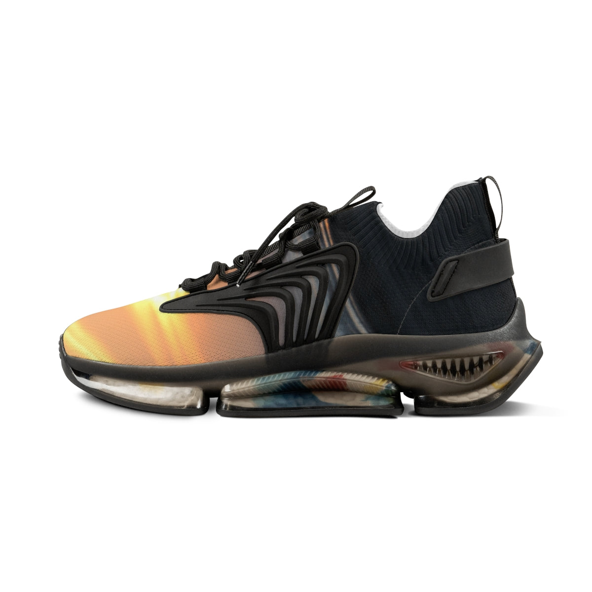 Stylish Orange and Black Athletic Shoe with Unique Sole