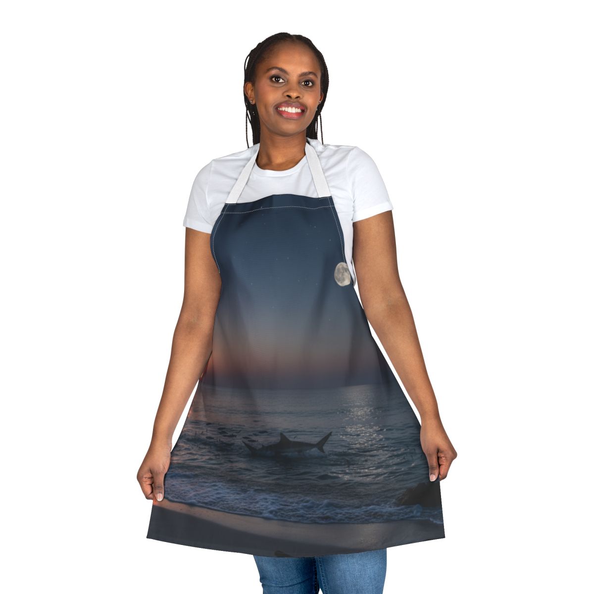 Moonlit Ocean View Apron with Beautiful Shark Design