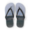 Flip flops with a beach and ocean scene printed on the soles.