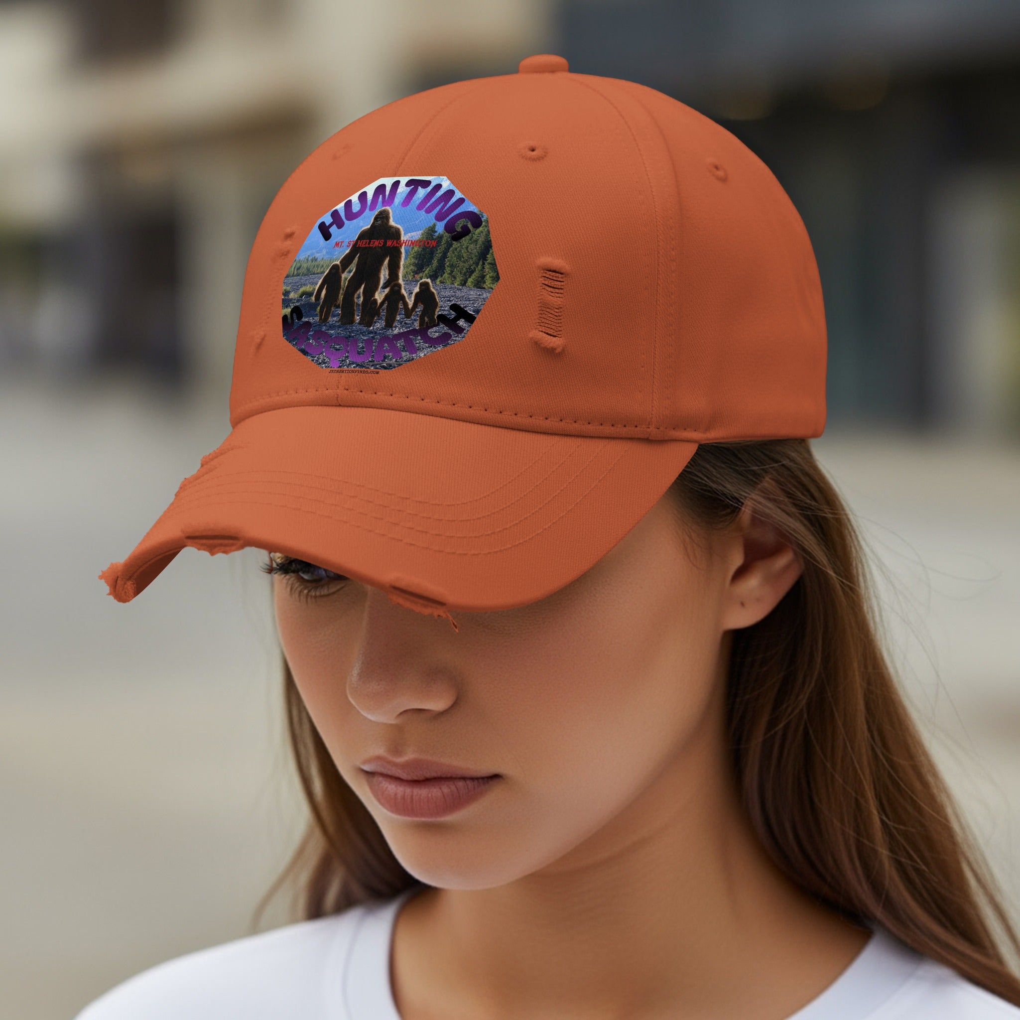 Distressed Orange Cap with Hunting Graphic Baseball Cap product type