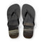 Black flip-flops with a cloudy sky design and website URL.