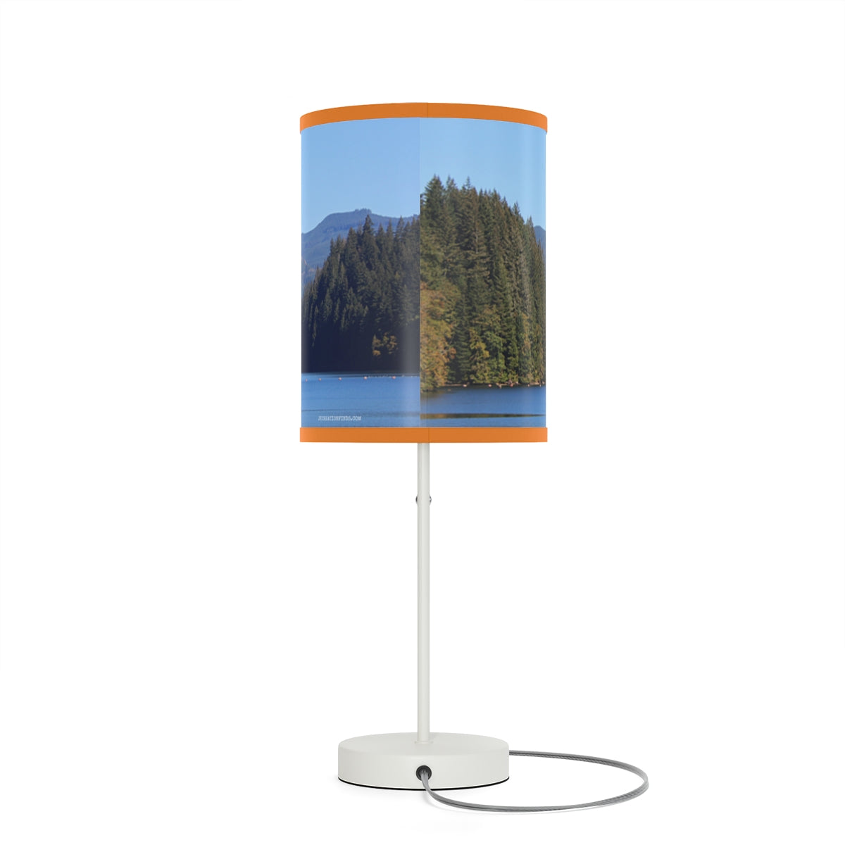 Scenic Forest and Lake Design Cylinder Lamp