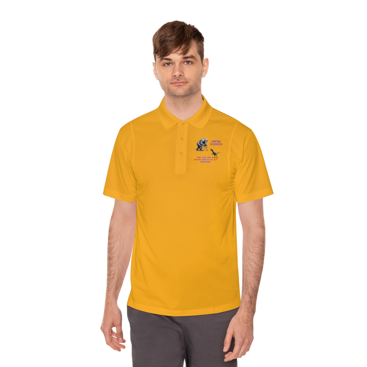 Bright Yellow Polo Shirt with Subtle Graphic Design