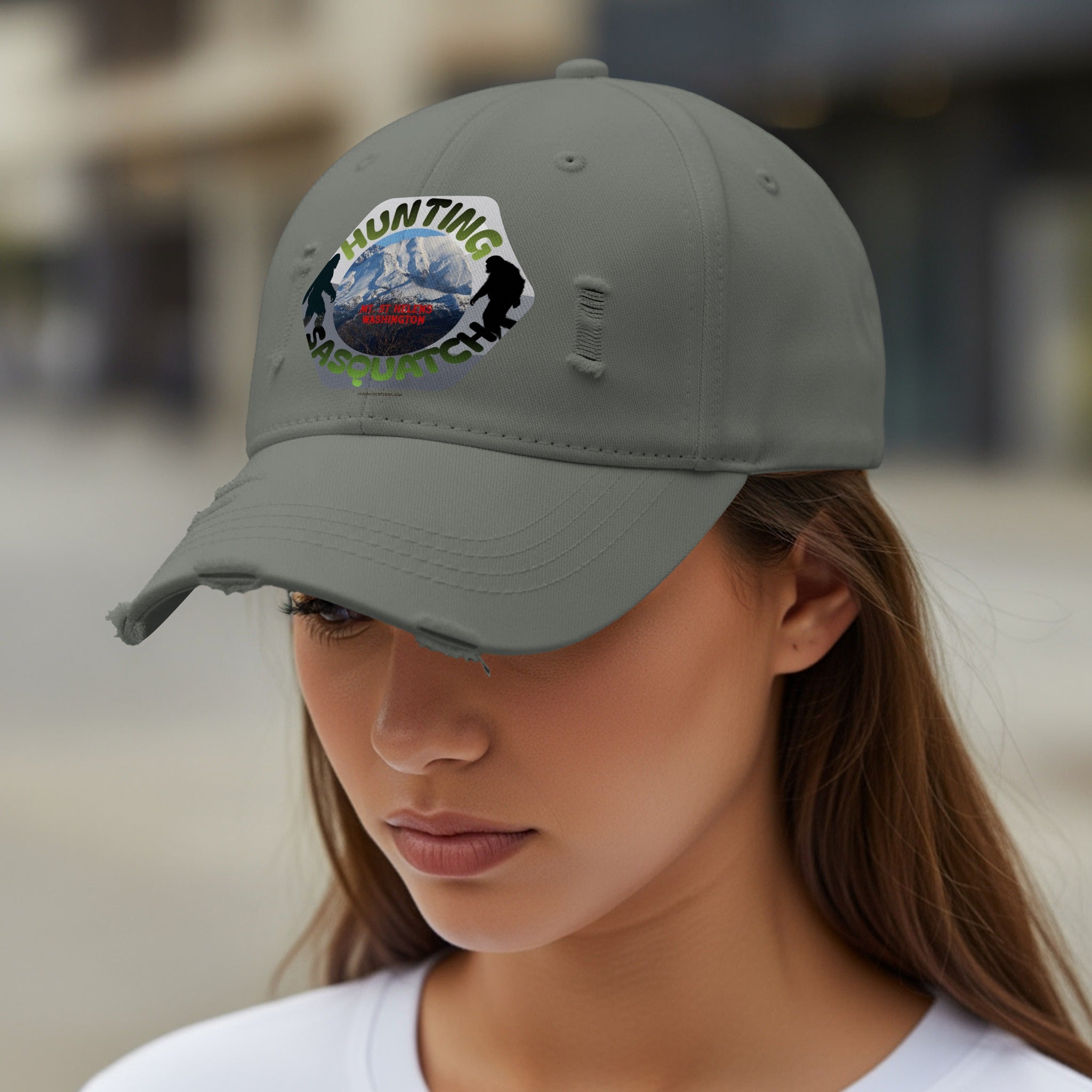 Hunting Sasquatch Embroidered Distressed Baseball Cap product