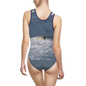 Woman on Paddleboard in Ocean Waves Swimsuit