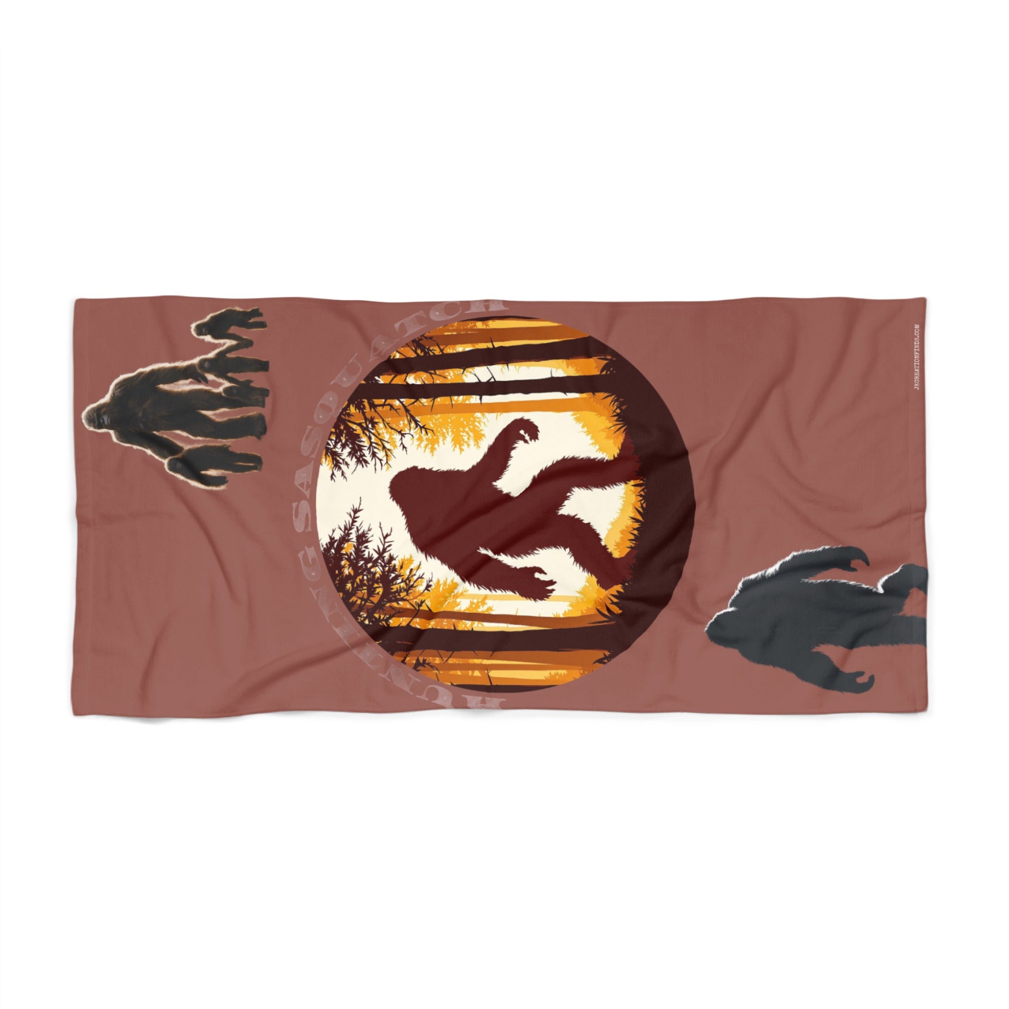 Sasquatch themed sunset design towel product