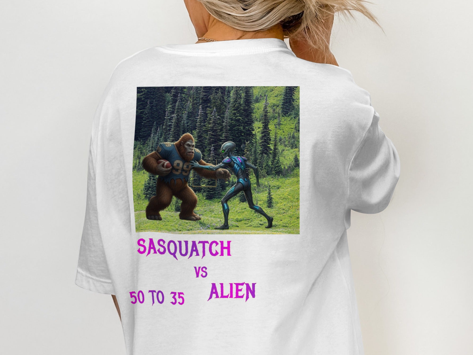 Sasquatch vs Alien 50 to 35 Graphic T-Shirt