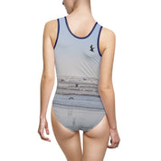Scenic Beach Waves and Seagulls One-Piece Swimsuit