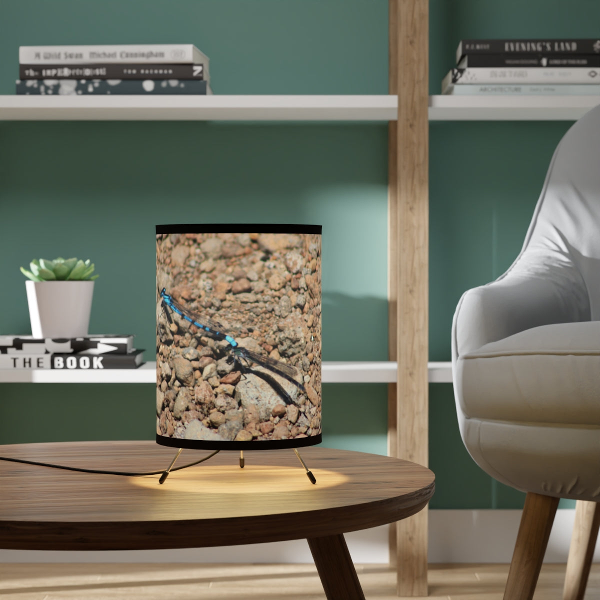 Stylish table lamp with rocky landscape design shade