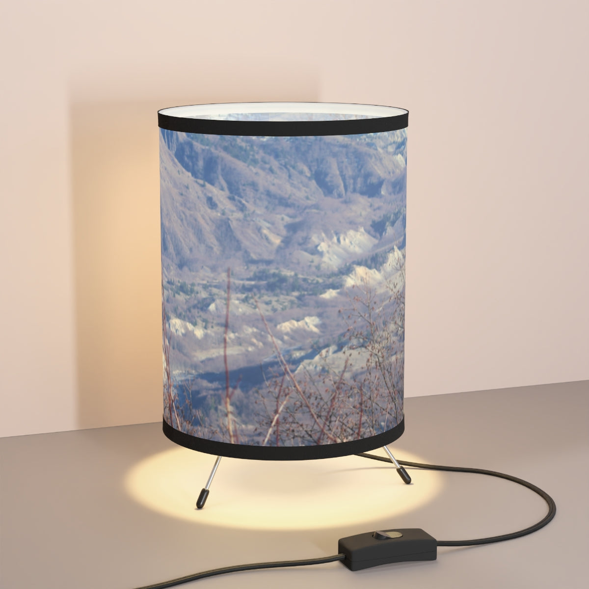 Scenic Mountain View Cylindrical Table Lamp