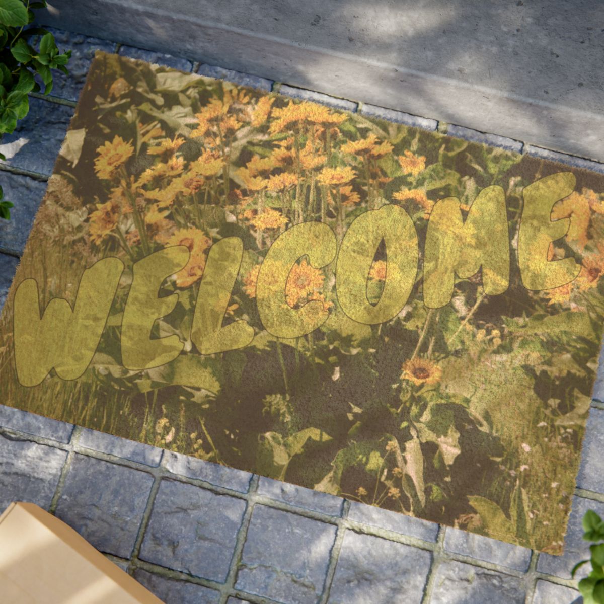 Sunflower Welcome Mat with Bright Floral Design