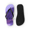 Flip-flops with a scenic landscape of trees and water on the left strap.