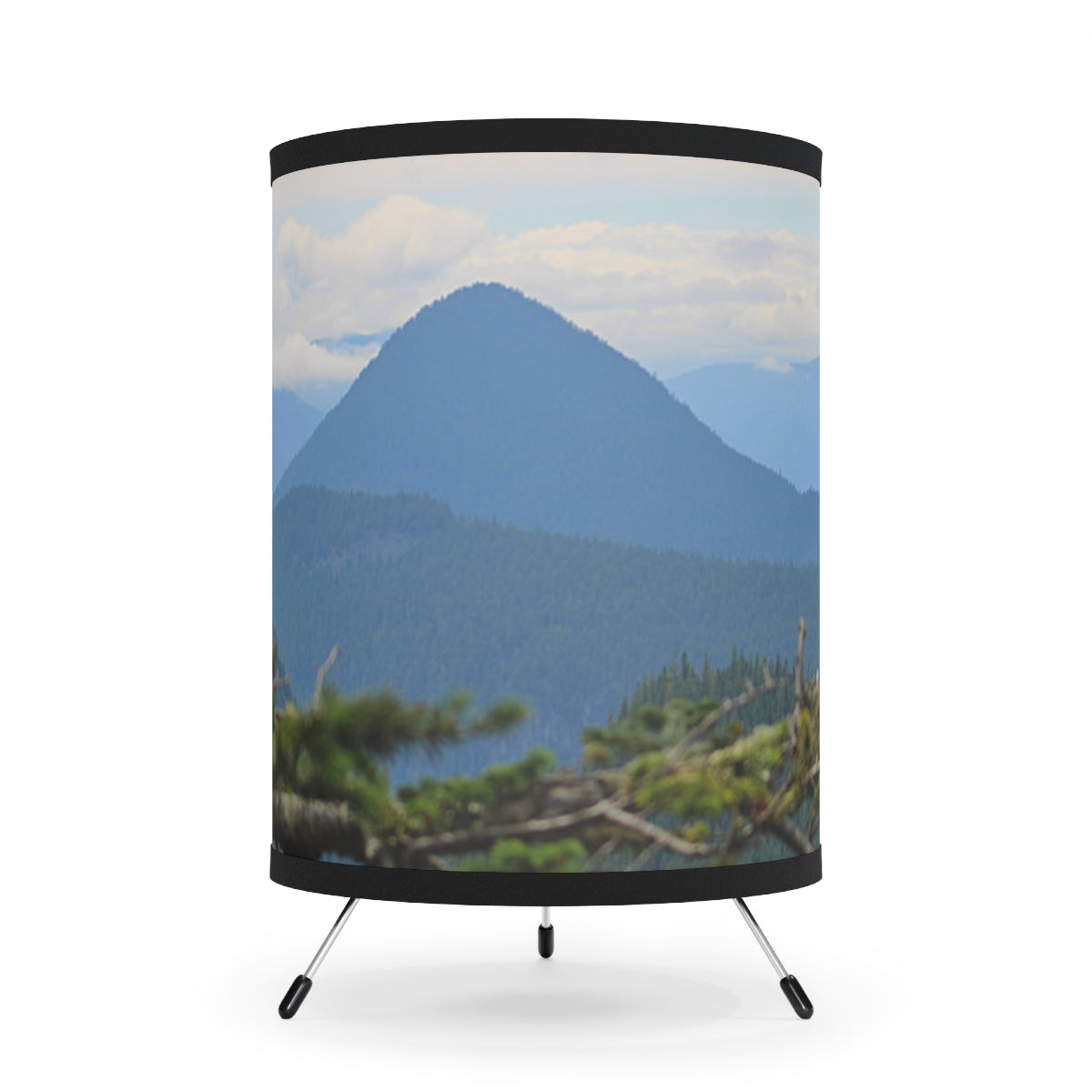 Mountain View Tripod Lamp, High Res Printed Shade, US CA Plug, Scenic Landscape Lighting, Nature Inspired Decor, Unique Home Accent