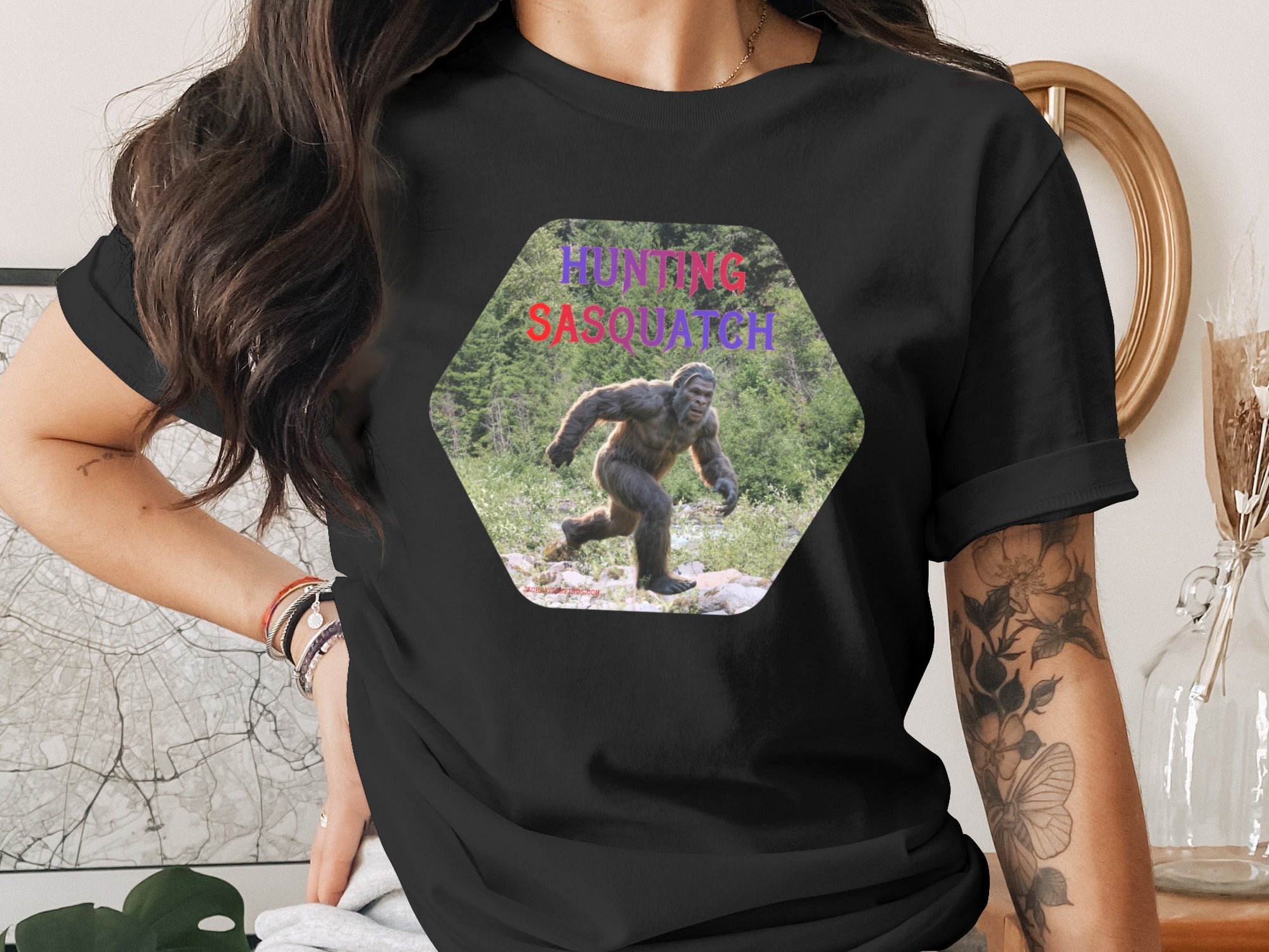 Hunting Sasquatch Graphic Design Black T-Shirt product