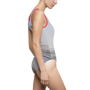 Stylish One Piece Swimsuit with Beach Wave Design
