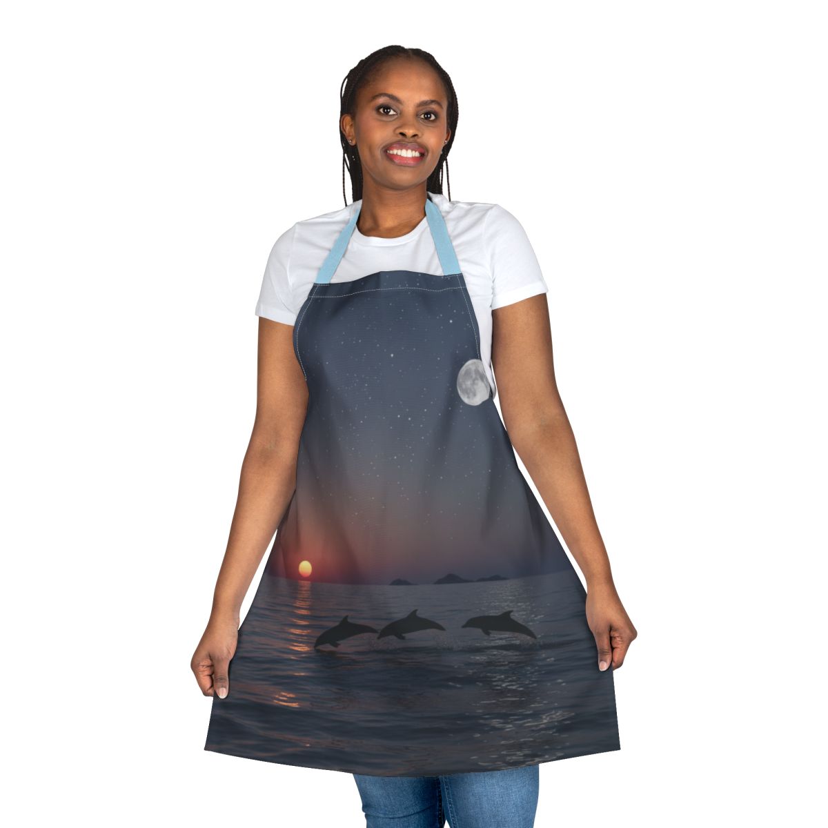 Beautiful Sunset and Dolphins Design Kitchen Apron