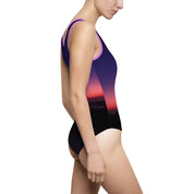 Vibrant Purple Sunset Design One-Piece Swimsuit