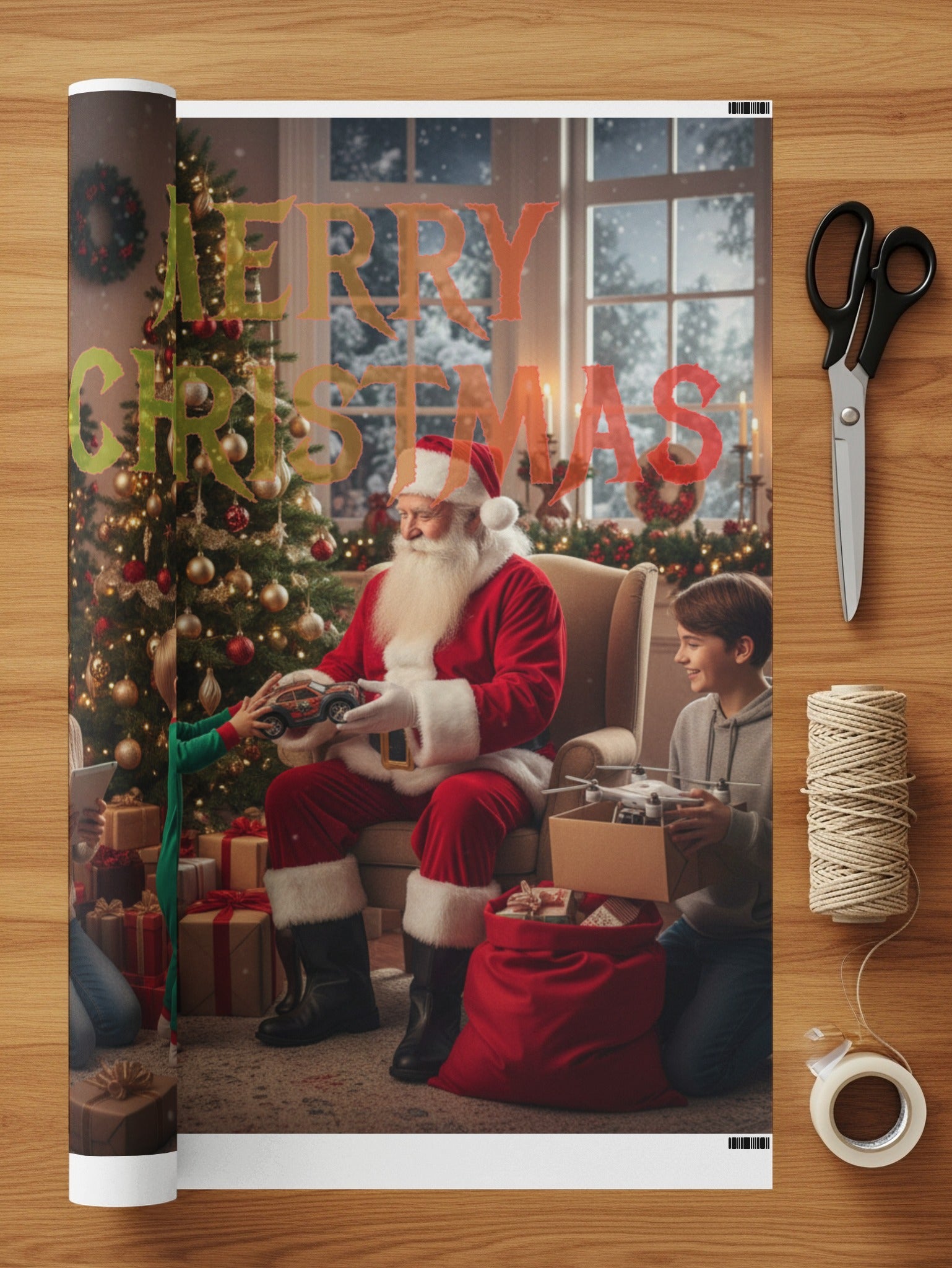 Santa Claus giving gifts Merry Christmas poster