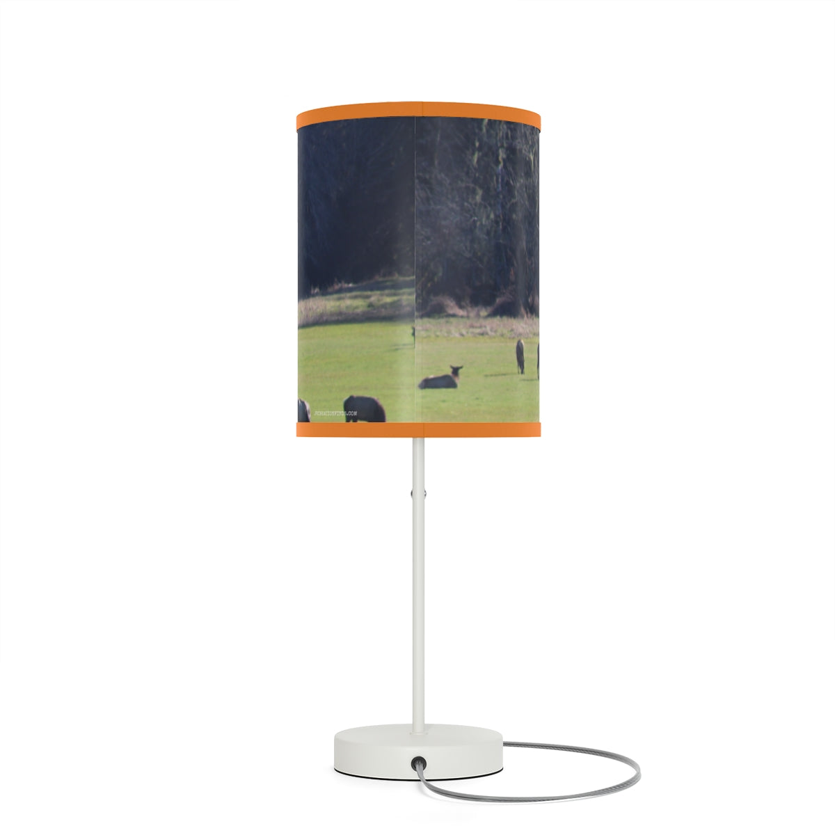 Nature Scene Print Table Lamp with Orange Accents