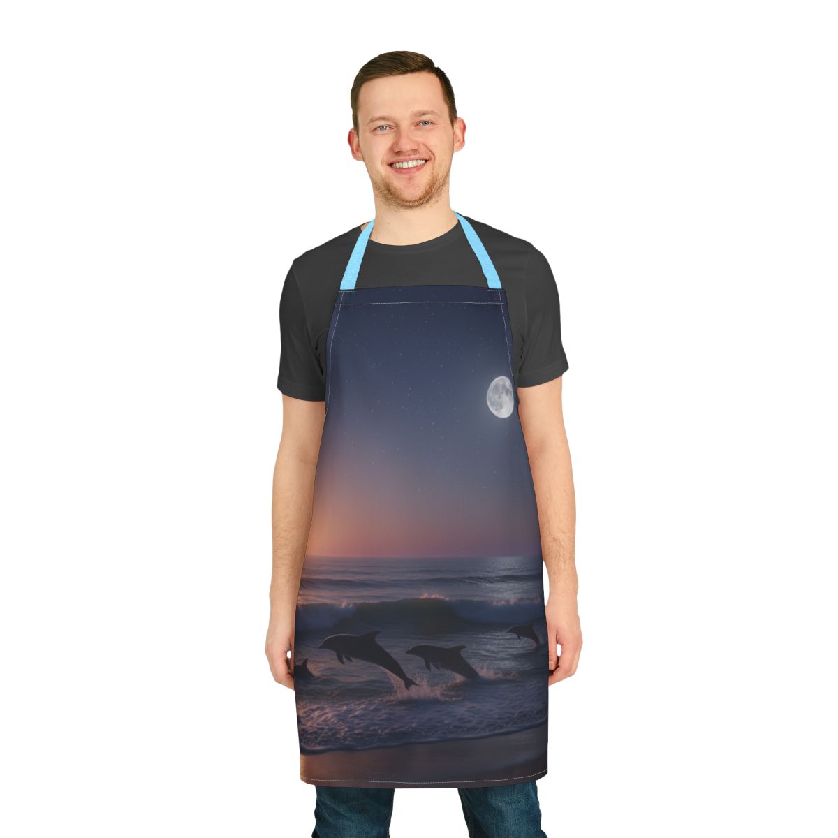 Scenic Moonlit Ocean and Dolphins Design Apron