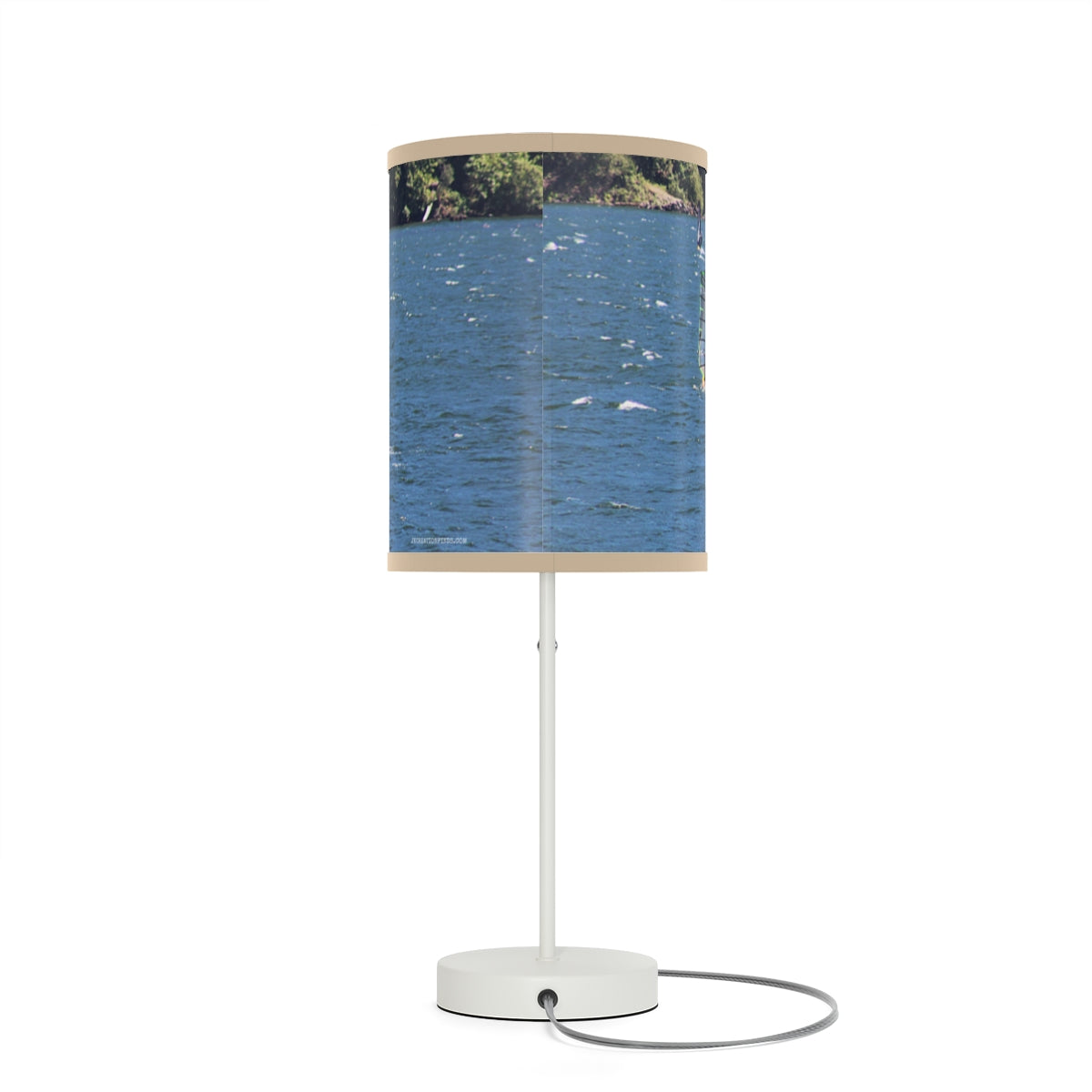 Serene Ocean Waterscape with Green Trees Lamp