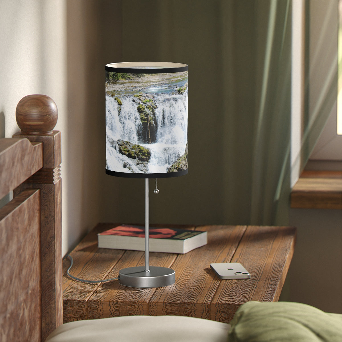 Waterfall scenic bedside table lamp product