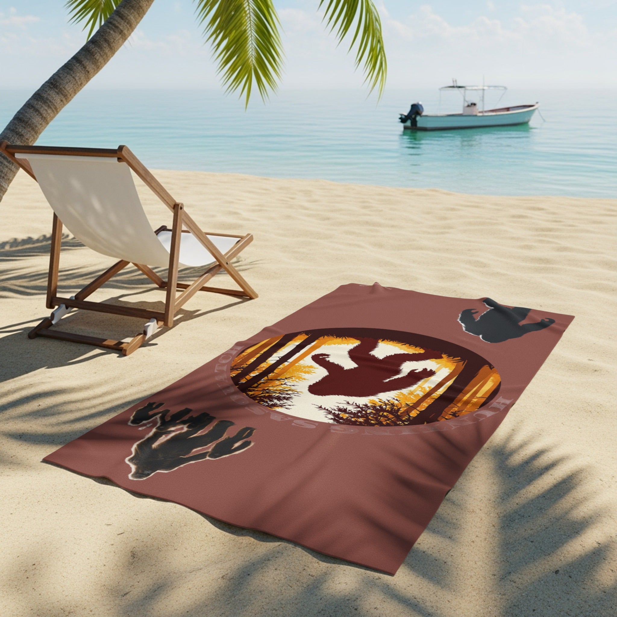 Sunset Bear Silhouette on Beach Towel product type