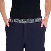 Stylish black pants with camo belt men's trousers