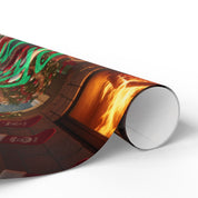 Festive Holiday Fireplace and Stockings Wrapping Paper