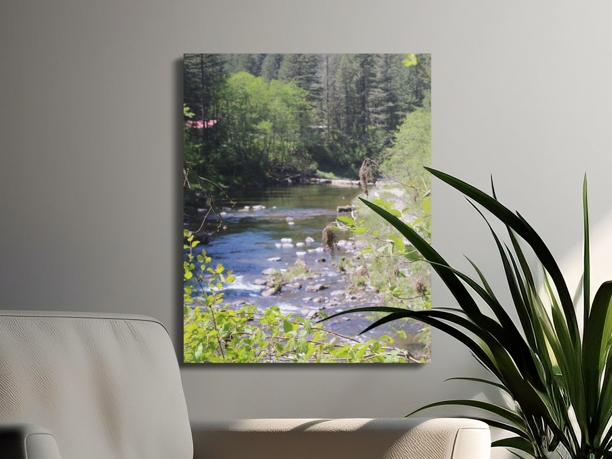 Tranquil River and Forest Scene Wall Art product