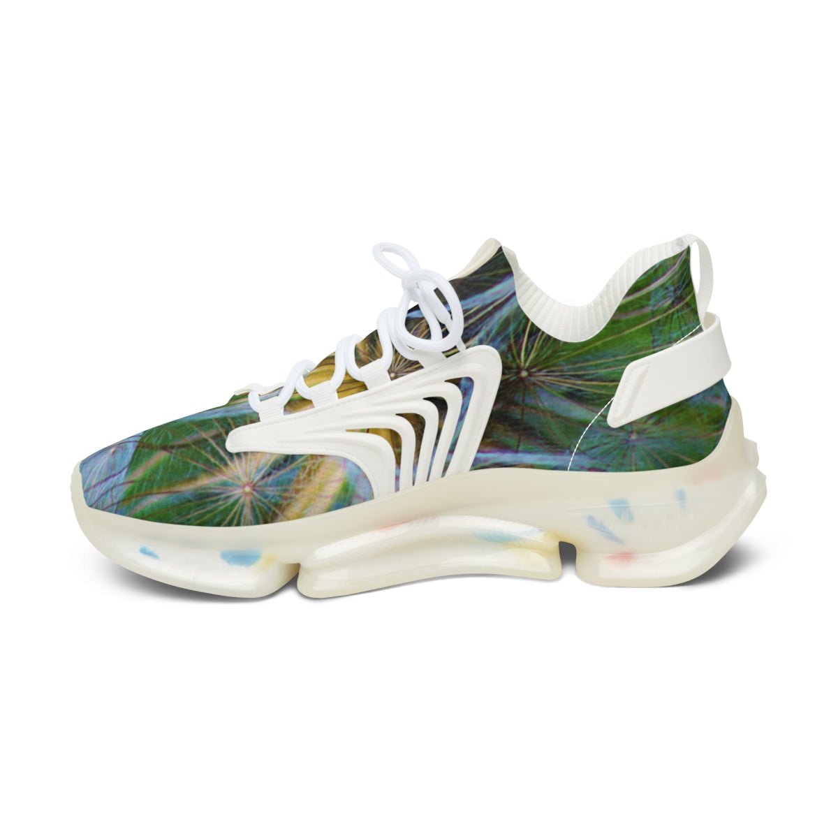 Vibrant Green and White Patterned Athletic Shoe