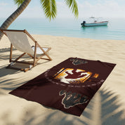 Reclining chair and boat beach scene towel product