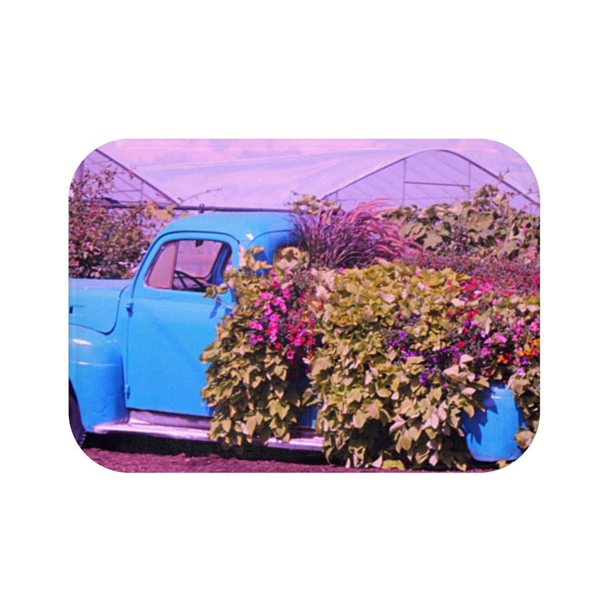 Vintage Blue Truck with Flowers Wall Art Decor