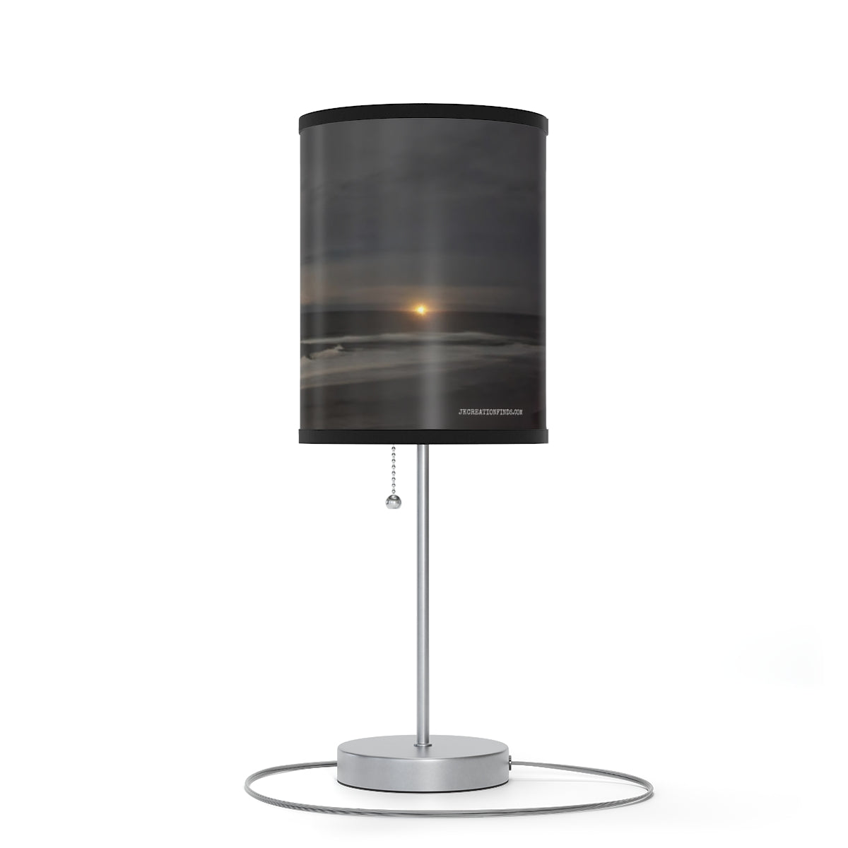 Modern Black Metal Lamp with Beach Sunset Design