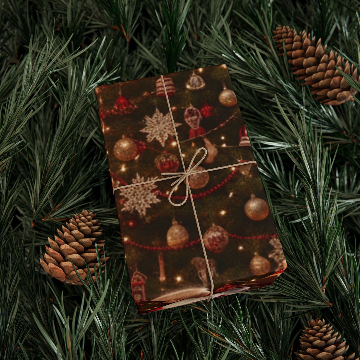 Festive Christmas Tree and Ornaments Wrapping Paper