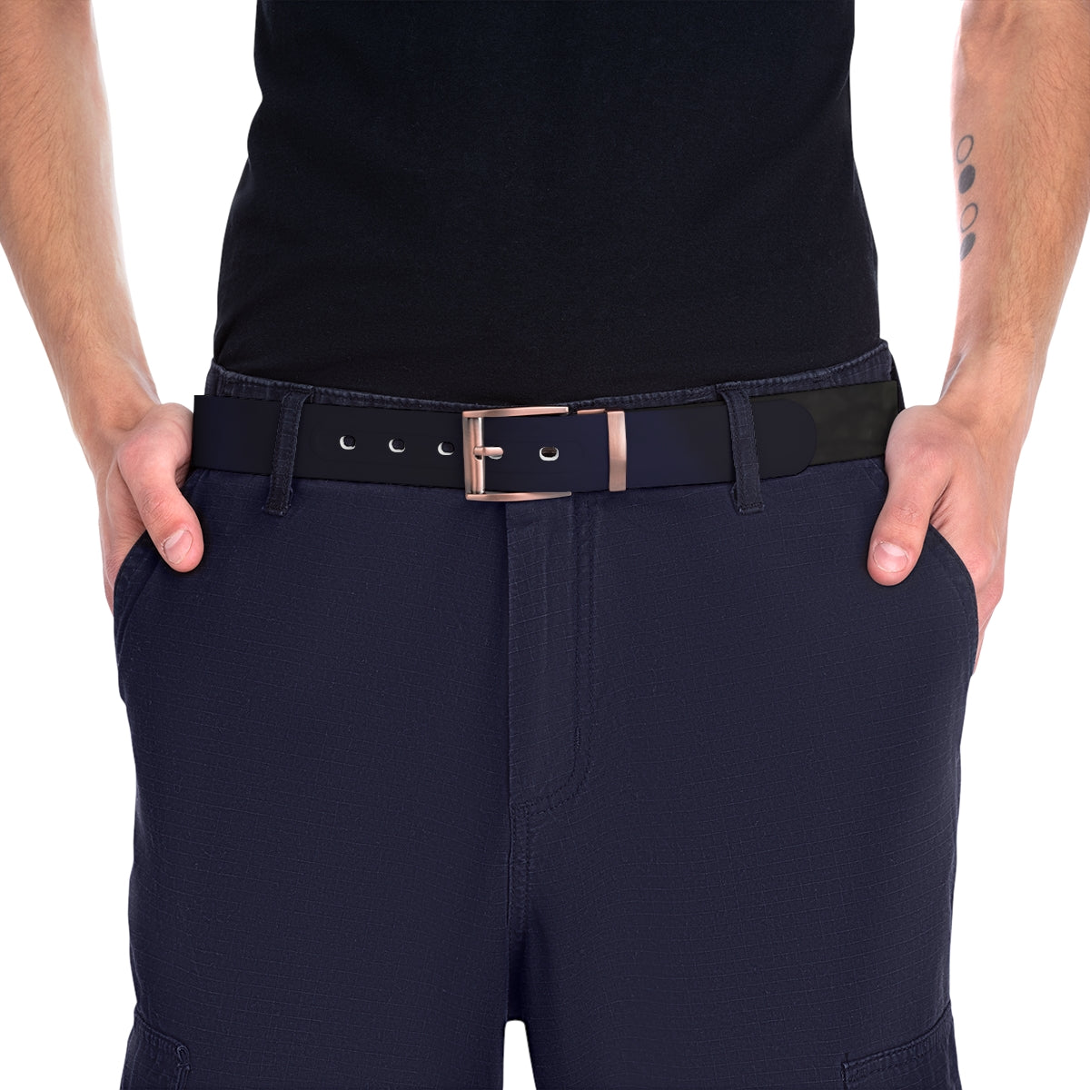 Classic Black Belt with Rose Gold Buckle Accessory