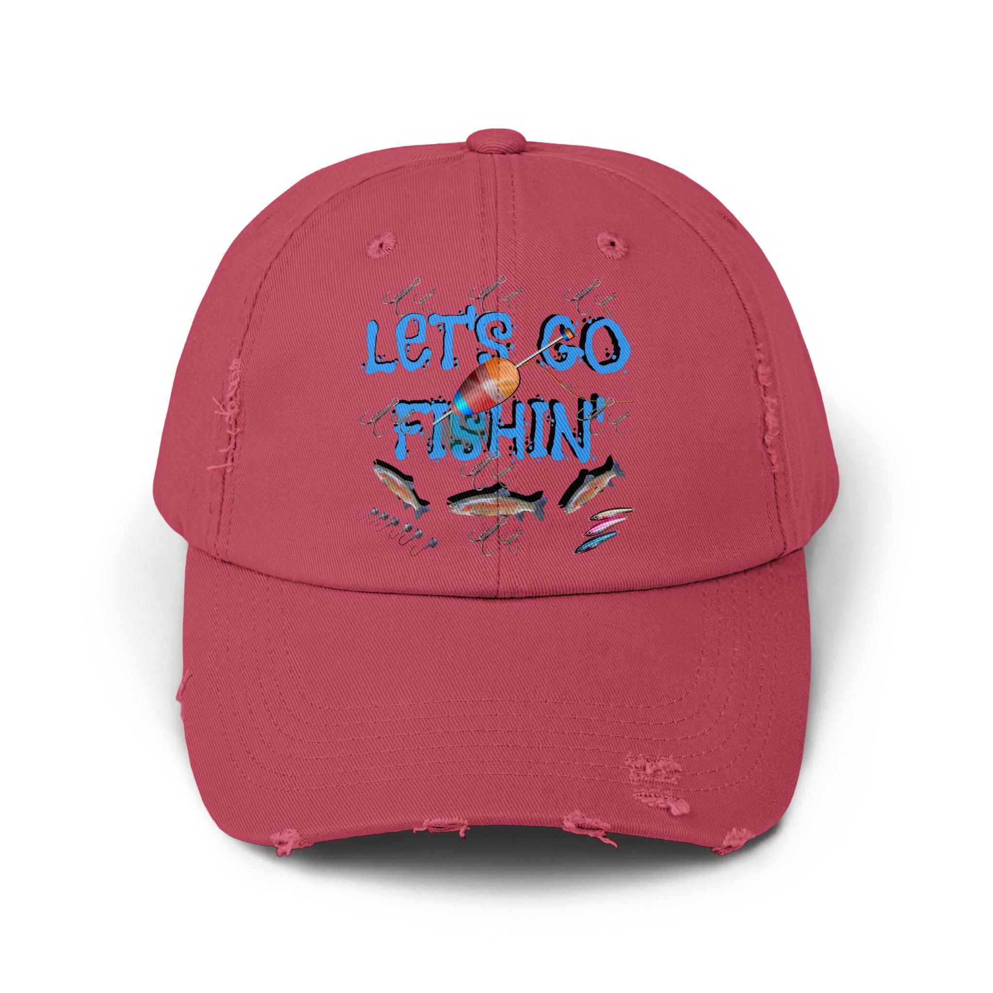 Let's Go Fishin Distressed Adjustable Baseball Cap product