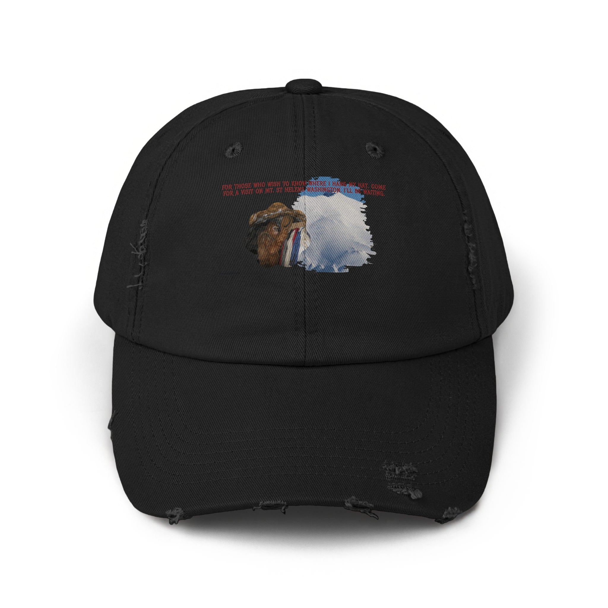 Distressed Black Hat with Detailed Dog Embroidery product