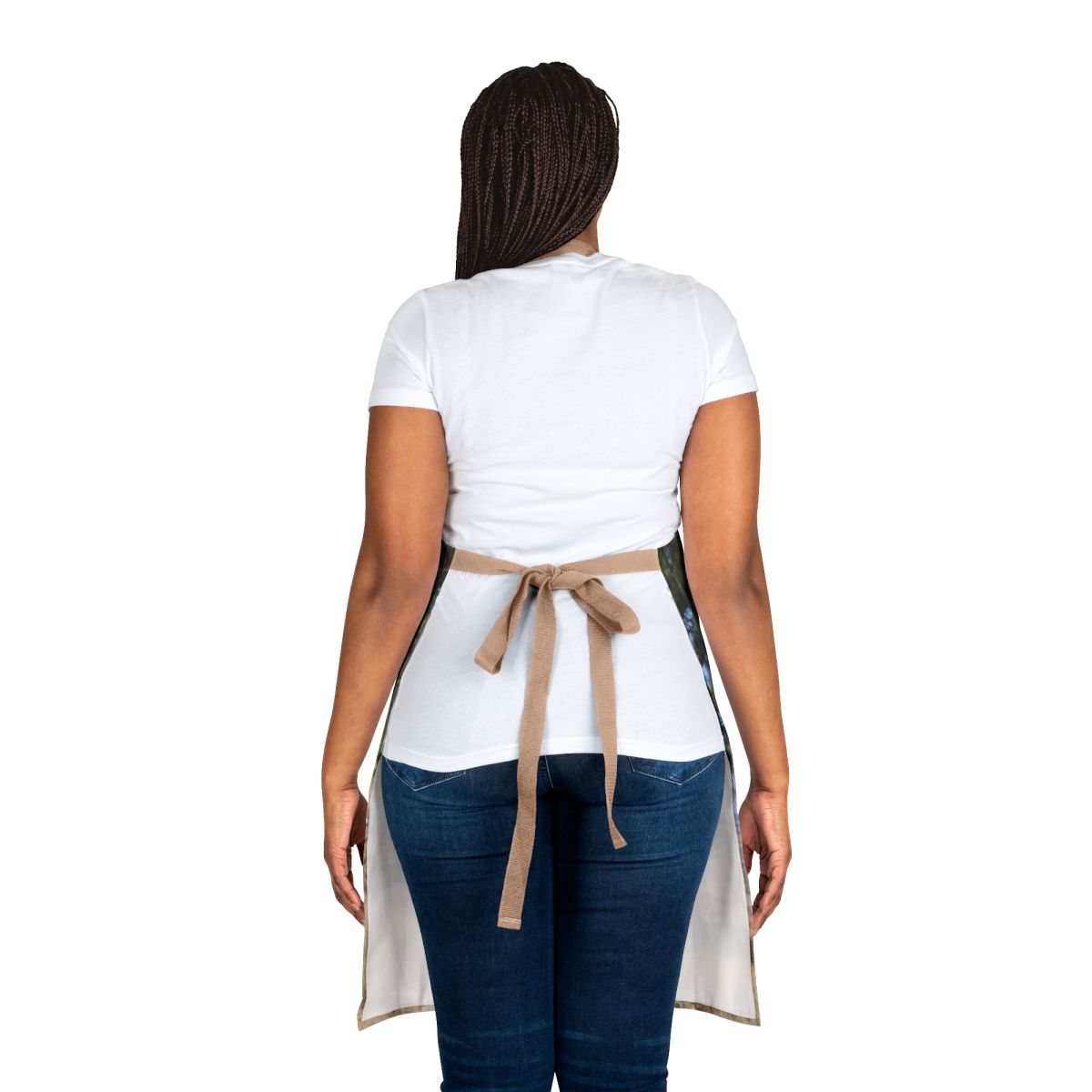 Stylish Back Tie White Apron with Brown Straps