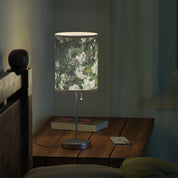 Floral Patterned Lamp Illuminating Nightstand Decor