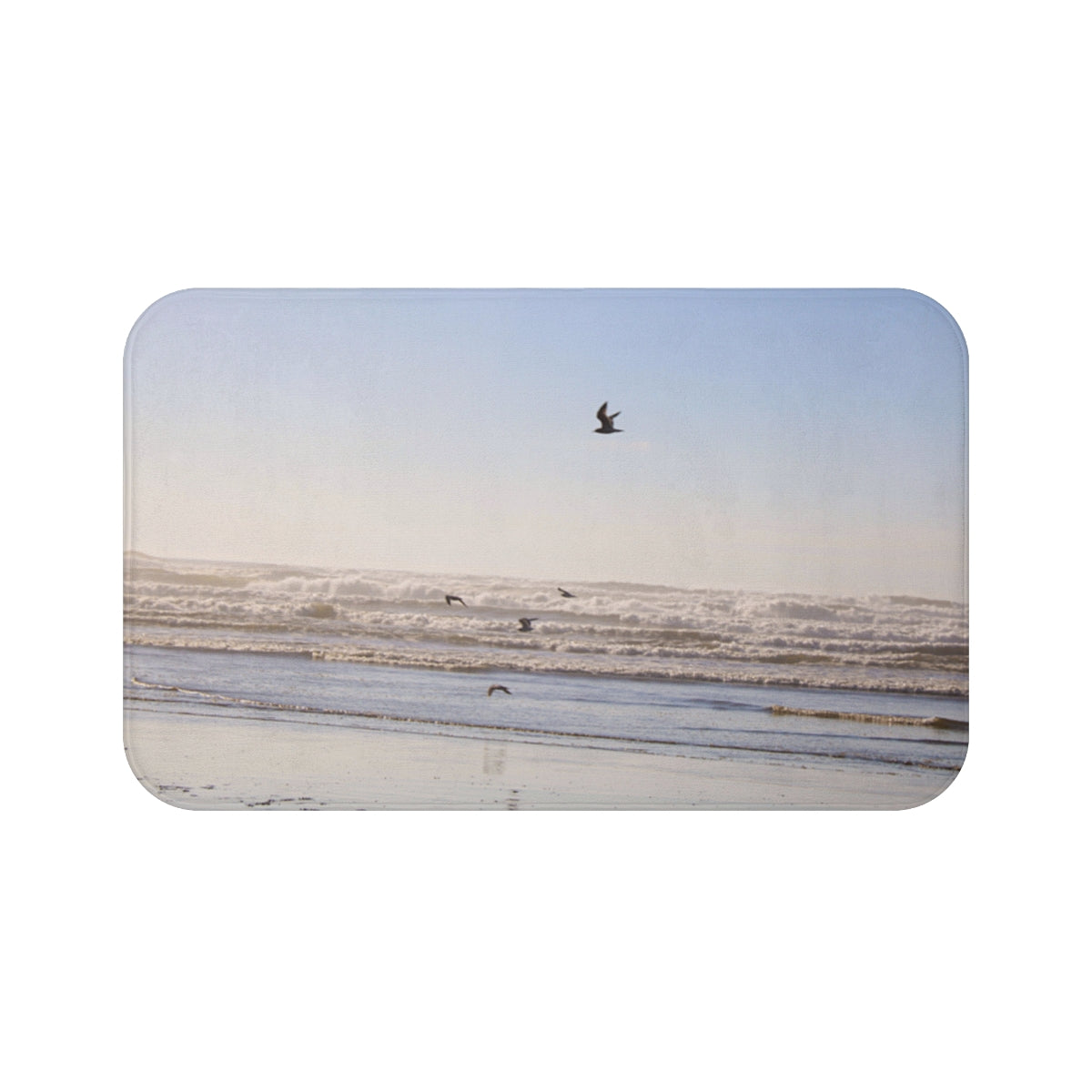 Serene Seaside Scene with Soaring Bird Bath Mat