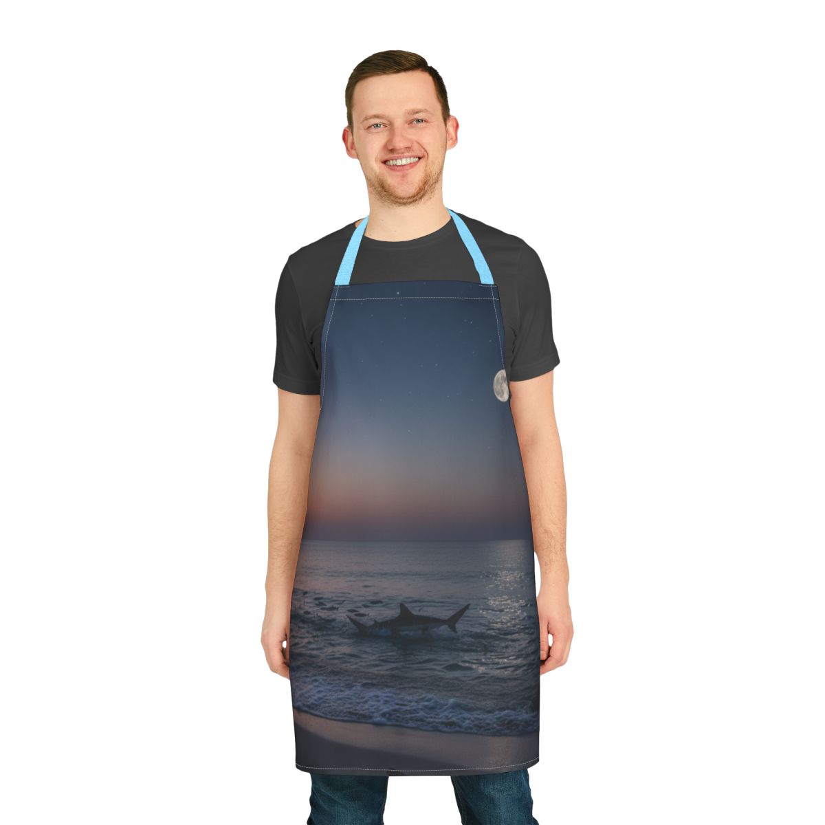 Night Ocean Scene with Shark Full-Length Apron