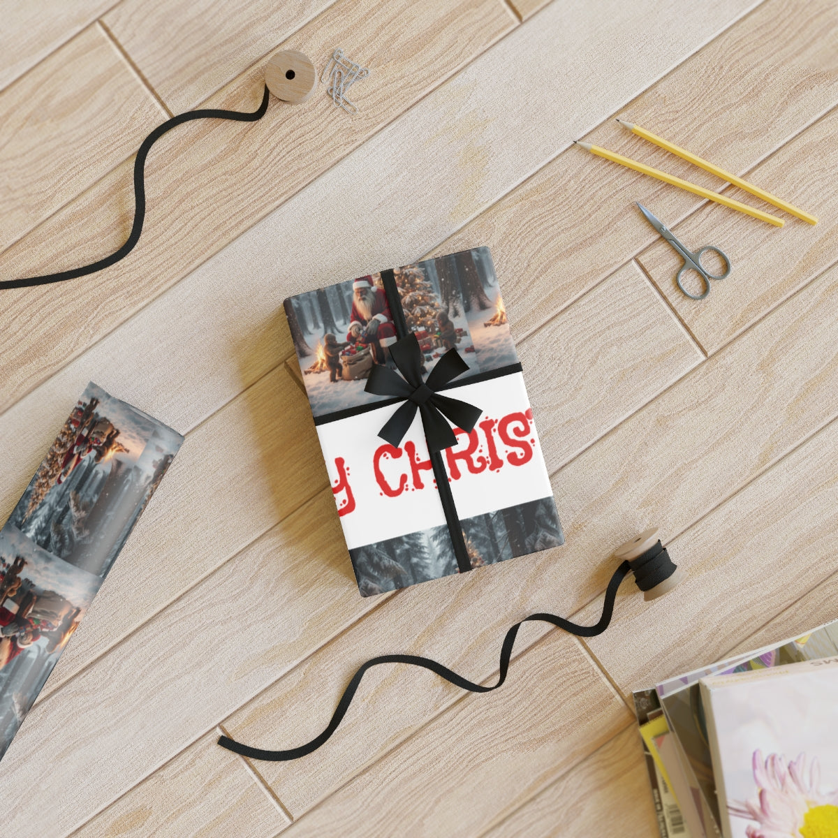 Festive Christmas Gift Wrapping with Red Santa Design