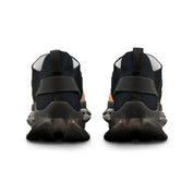 Sleek black athletic footwear with unique design accents