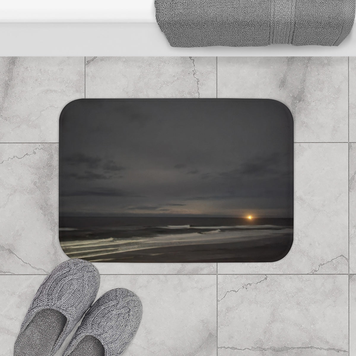 Serene Beach Nightlight Scene Decorative Rug