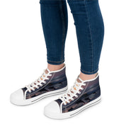 High-top sneakers with a dark sky and leaping dolphins design.