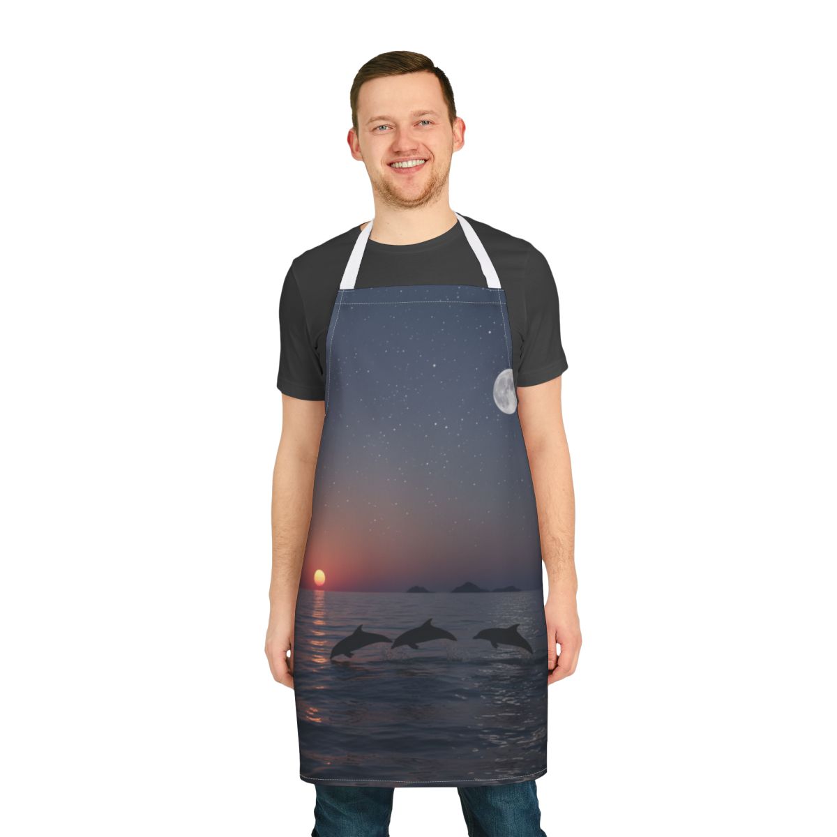 Dolphin Silhouette Sunset Print Kitchen Apron