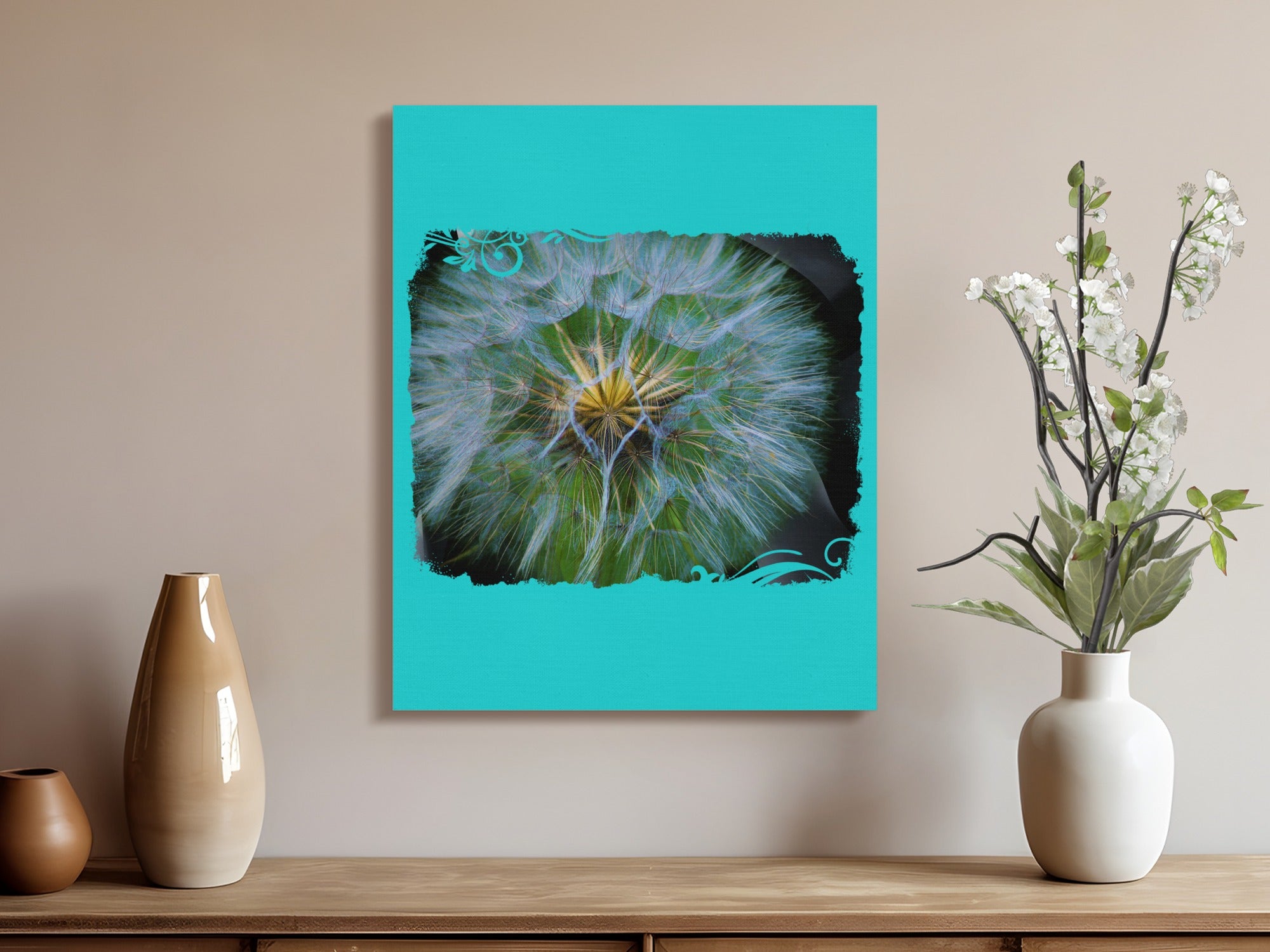 Dandelion Flower Art Print Blue Background Wall Art product type