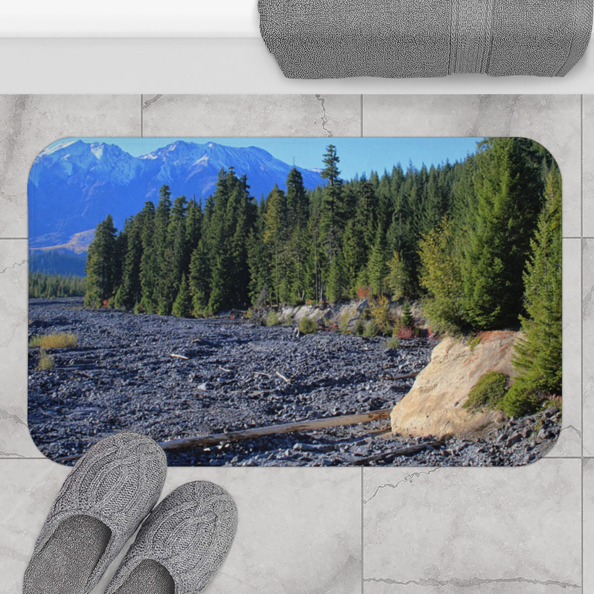 Scenic Forest and Mountain View Bath Mat