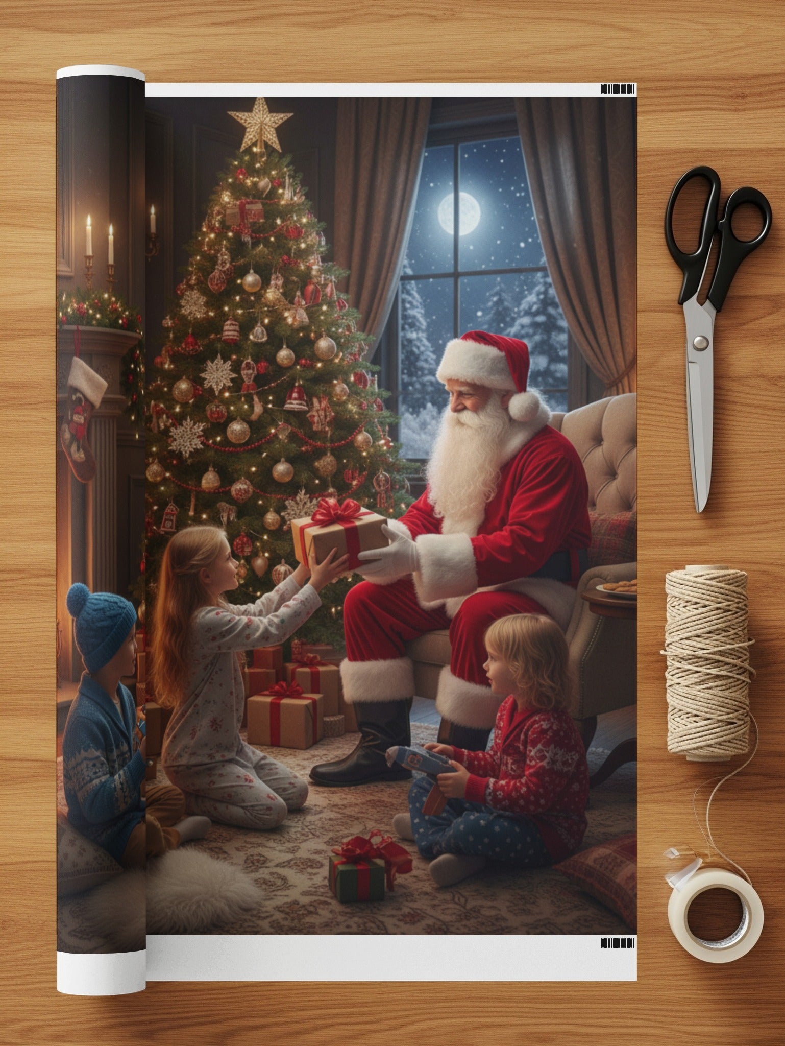Santa Clause With Kids Receiving Gifts Wall Art